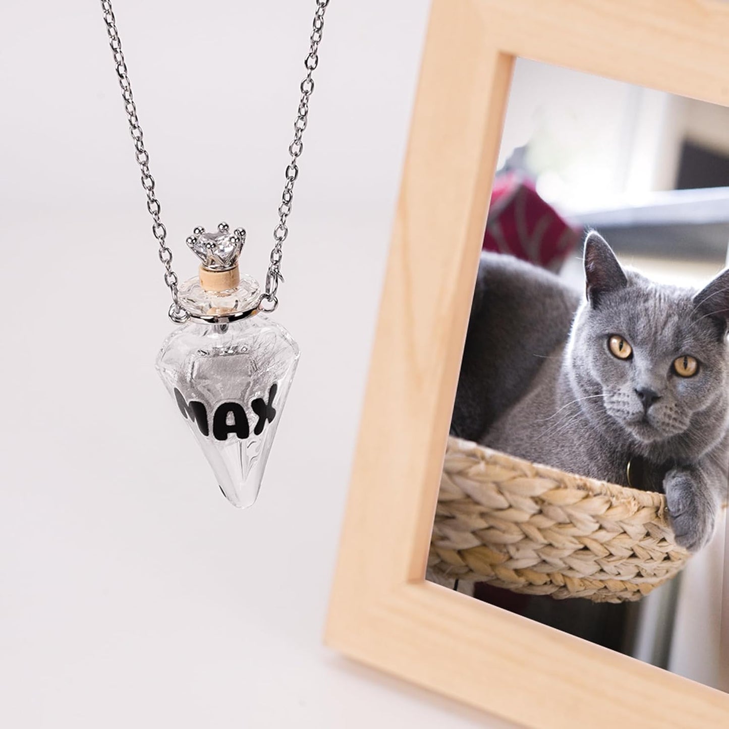 callie Personalized Pet Fur Memorial Necklace - Custom Name, Dog Cat Hair Ashes Storage Glass Necklace, Birthday Memory Jewelry Gifts for Women Pet Lovers