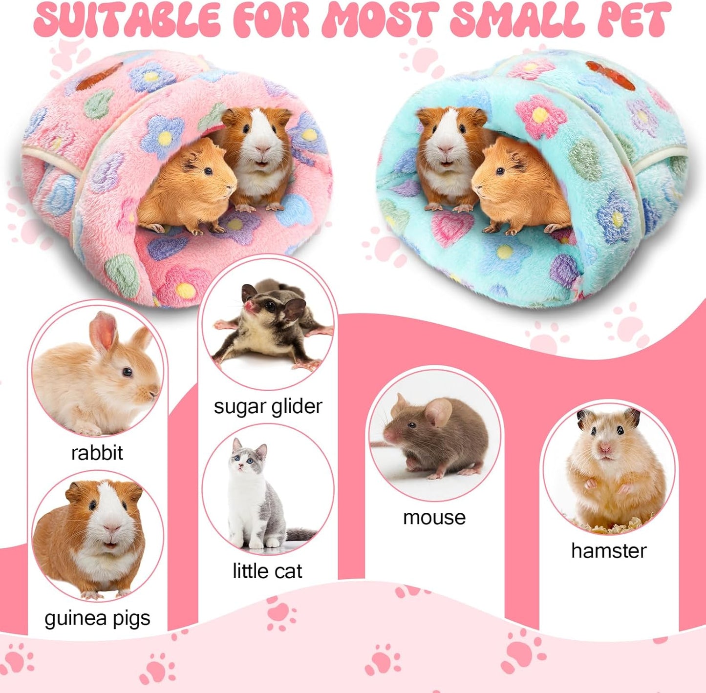 Wenqik 2 Pcs Guinea Pig Hideouts Washable Bunny Bedding Cuddle Warm Small Pet Sack Supplies Portable Pet Carrier Cage Nest Guinea Pig Accessories for Cage(Green, Pink,Flowers)