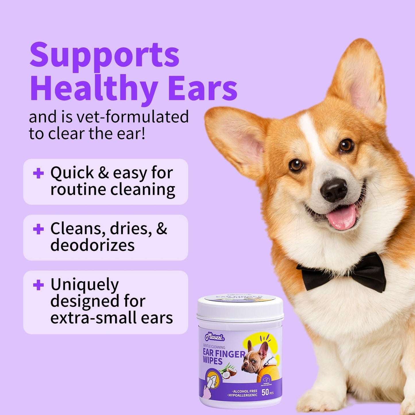 MIOSSZI 250ct Pet Finger Wipes for Dogs & Cats - Dog Ear Cleaner for Itch Relief Remove Wax & Odor, Dog Ear Cleaning Finger Wipes-Pet Ear Finger Wipes