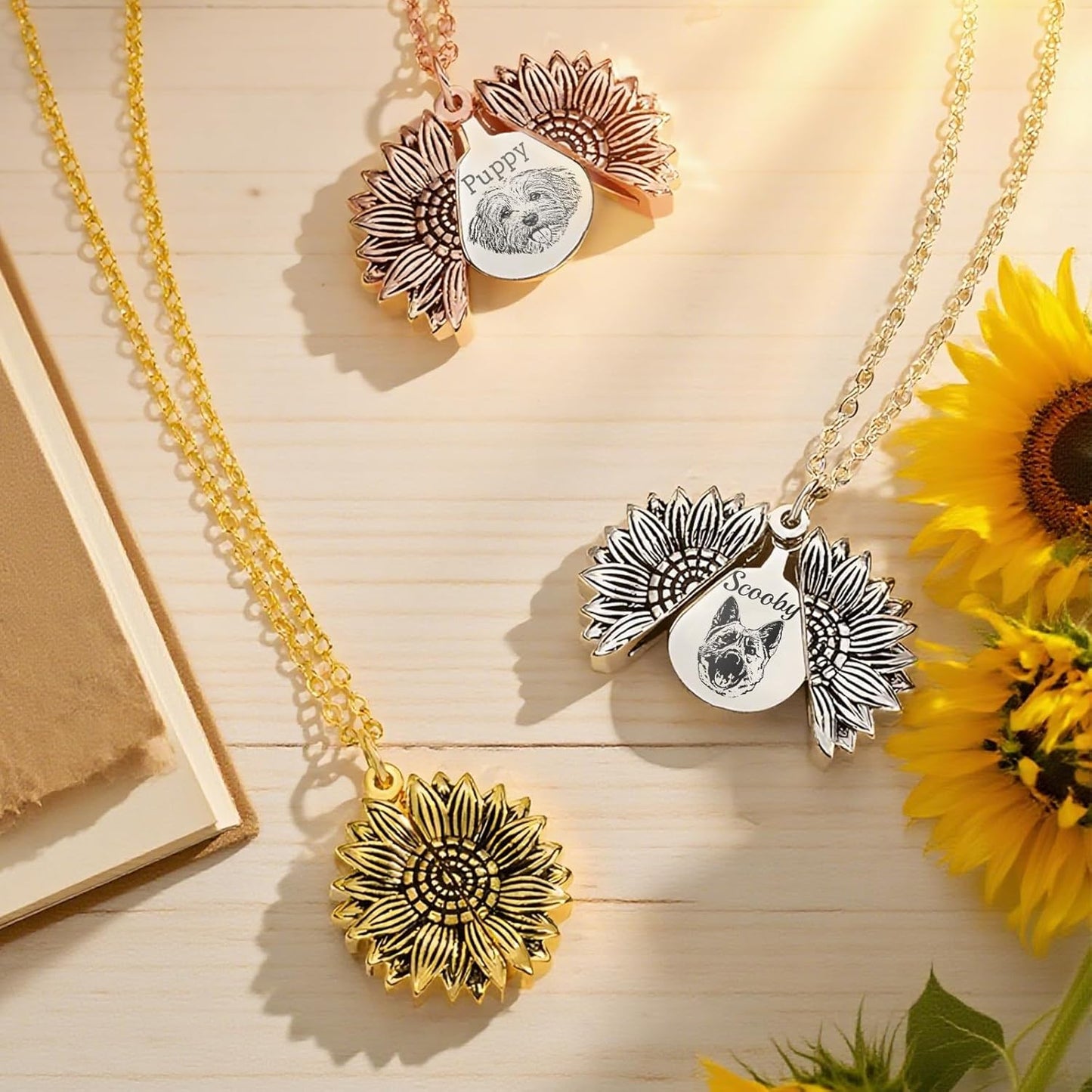 Personalized Pet Portrait Necklace Customized Pet Memorial Necklaces Dog Necklace for Women Custom Pets Necklaces Dog Memorial Jewelry for Cat Mom Dogs Dad (Rose Gold-Silver