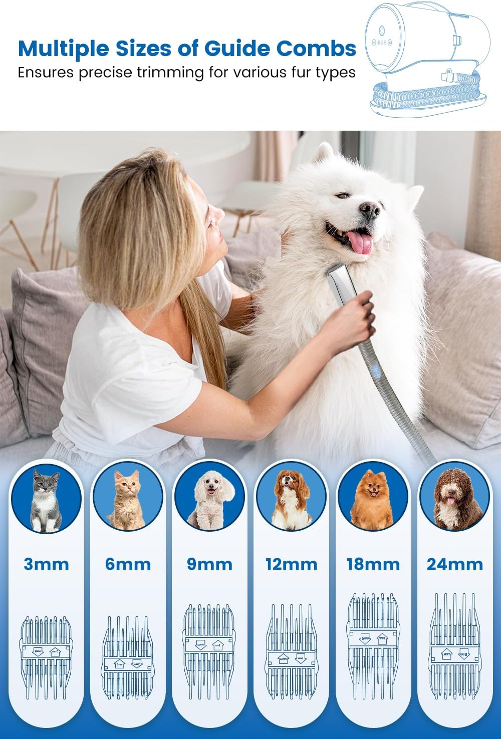 AIRROBO Dog Grooming Vacuum Kit with Pet Clippers, 12000Pa Dogs Vacuum for Shedding Grooming, 5 Grooming Tools Home Cleaning in 1, 2L Dust Cup Low Noise Pet Grooming Vacuum for Dogs, PG100