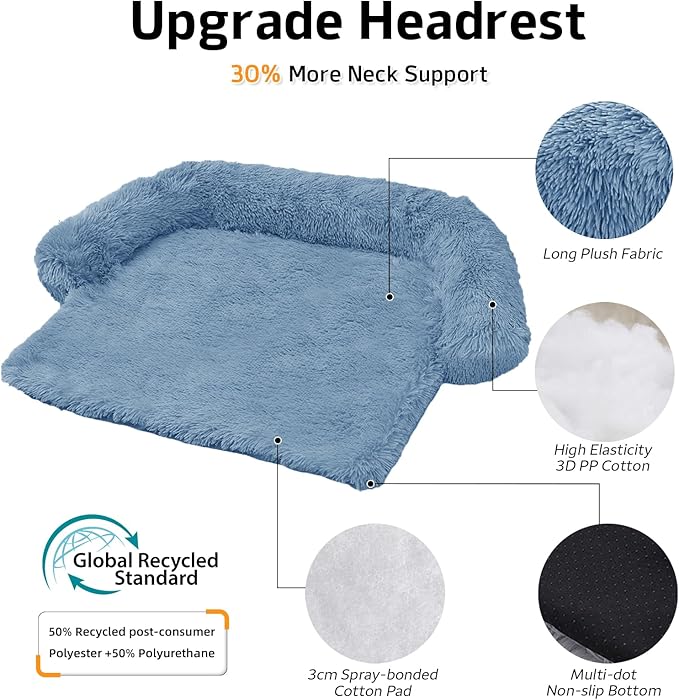 GGIB Calming Dog Bed Fluffy Plush Dog Mat for Furniture Protector with Removable Washable Cover for Large Medium Small Dogs and Cats (Extra Large (53x39.3x6), Navy)