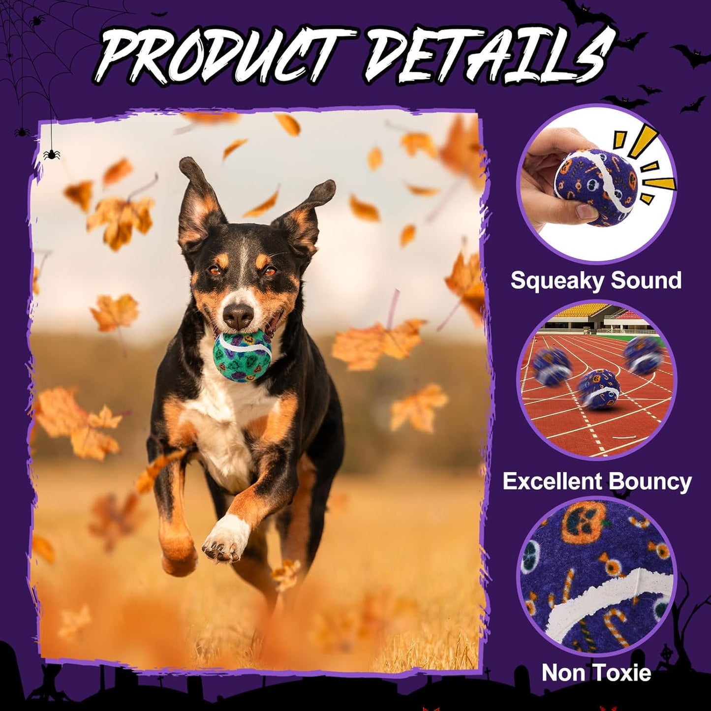 Civaner 6 Pcs Halloween Dog Toys Bulk, 2.5 Inch Squeaky Tennis Balls for Small Medium Large Dogs Pets Puppy Chew Teething Toy Interactive Training Gifts Xmas Stocking Stuffers