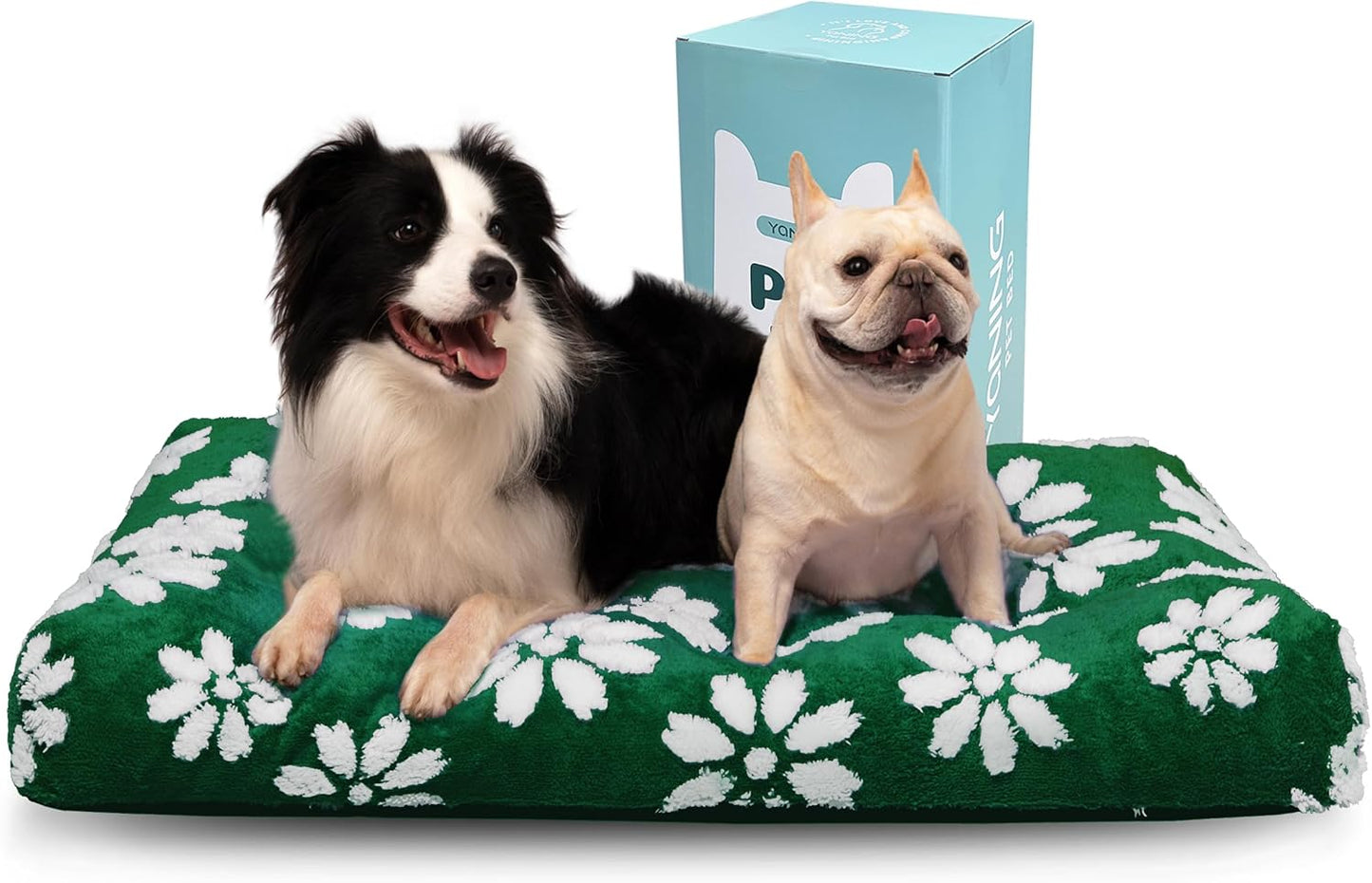 Dog Beds for Extra Large Dogs, Cute Thick Dog Bed for Crate Kennel, Fluffy Pet Bed with Removable Washable Cover and Anti-Slip Bottom, 41"x 28", Green Flower