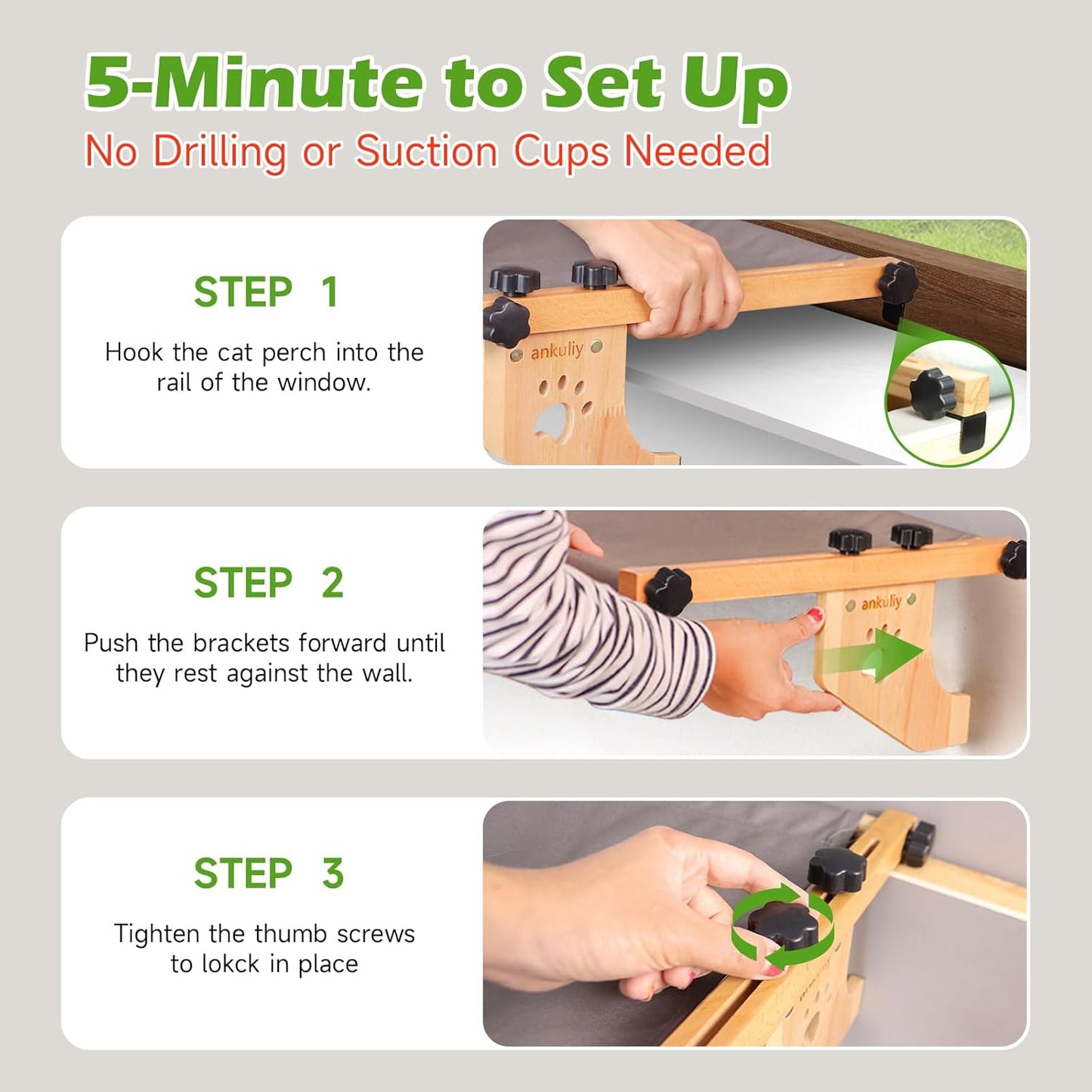 Cat Window Perch,Cat Bed Window Perch for Large Cats with Sturdy Wooden Frame and Cushion Bed Cover,Perfect for Windowsill, Bedside, Drawer and Cabinet,Holds Up to 40LBS,27.6x15x6.7IN (Grey,XL)