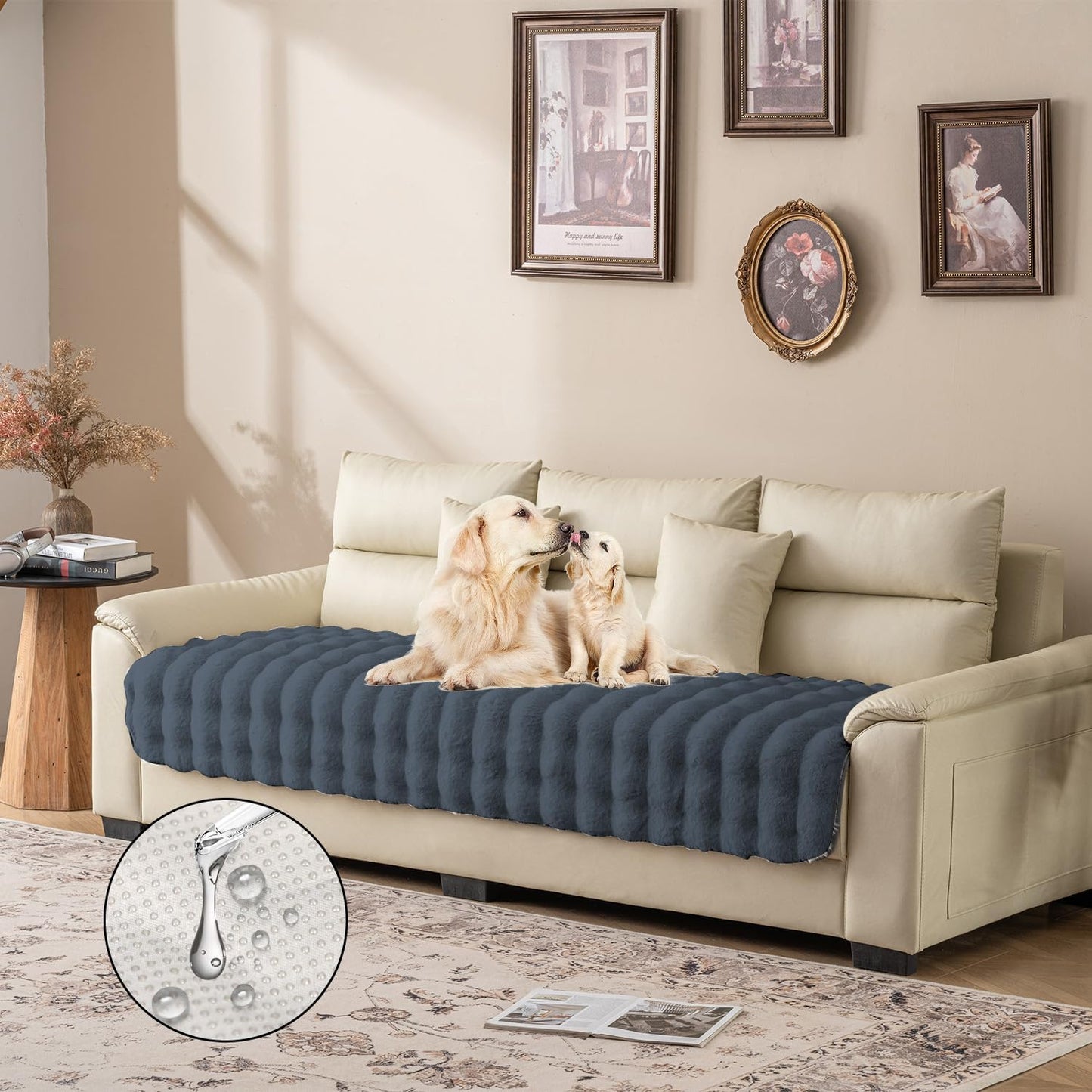 Dogs/Cats Bed Mats, Dog Pad Washable Removable Couch Cover with Anti-Slip Back, Plush Long Fur Mat, Perfect for Small, Medium and Large Dogs.(Noble Gray-Bubble, 30"x53")