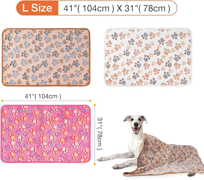 Pet Soft 1 Pack 3 Pet Blankets for Dogs - Fluffy Cats Dogs Blanket for Small Medium & Large Dog, Cute Print Pet Throw Puppy Blankets Fleece (Paws, 3L)