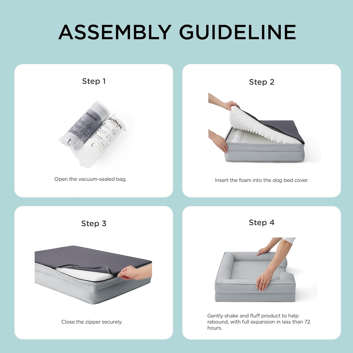 Bedsure L Plus Orthopedic Dog Bed for Large Dogs - Washable Dog Cat Bed Waterproof, L Plus Big Comfort Dogs Couch Sofa with Washable Removable Cover, Pet Bed with Nonskid Bottom, Cooling Grey, 38"