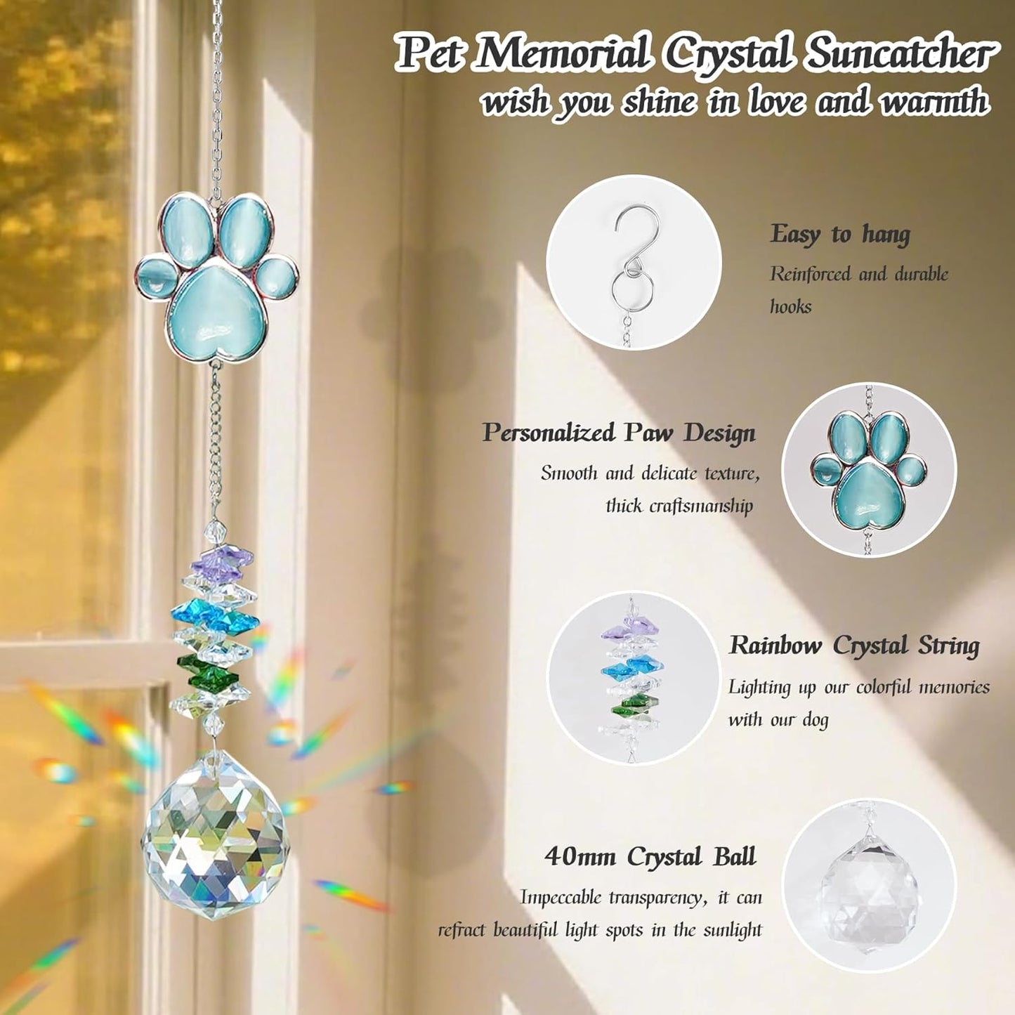 Dog Memorial Gifts for Loss of Dog, Pet Memorial Suncatcher, Pet Sympathy Gifts, Paw Print Suncatcher with Card & Gift Box, Remembrance Bereavement Gift for Loss of Dogs Cats