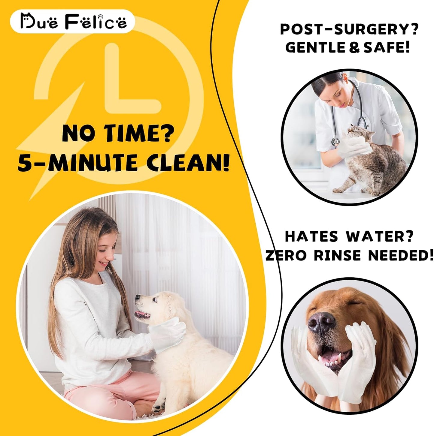 Pet Glove Wipes for Dogs Cats Disposable Dog Wipes Cleaning Deodorizing for Fur Paws and Butt Rinse Free Shampoo Mittens Cat Grooming Bath Wipes 10PCS