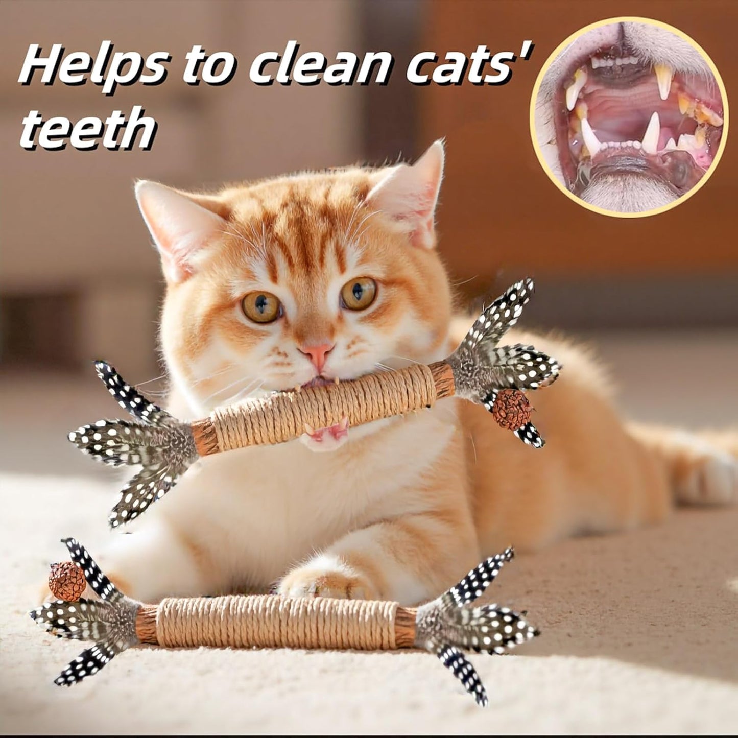 Cat Toys,3 Pack Silvervine Cat Feather Toy Kitten Chew Stick Catnip Treat for Cleaning Teeth Indoor Kitty Teaser Wand Molar Snack Interactive Pet Rabbit Bunny Hamster