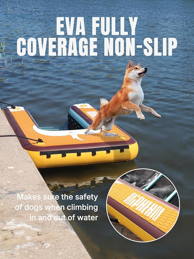 Niphean Dog Pool Ramp(Full-Coverage Non-Slip Deck),Stable Pup Plank with High Weight Capacity,Inflatable Dog Ramp for Pool,Boat,or Lake Use,Safe & Durable Design for Large Pets to Easy Water Access