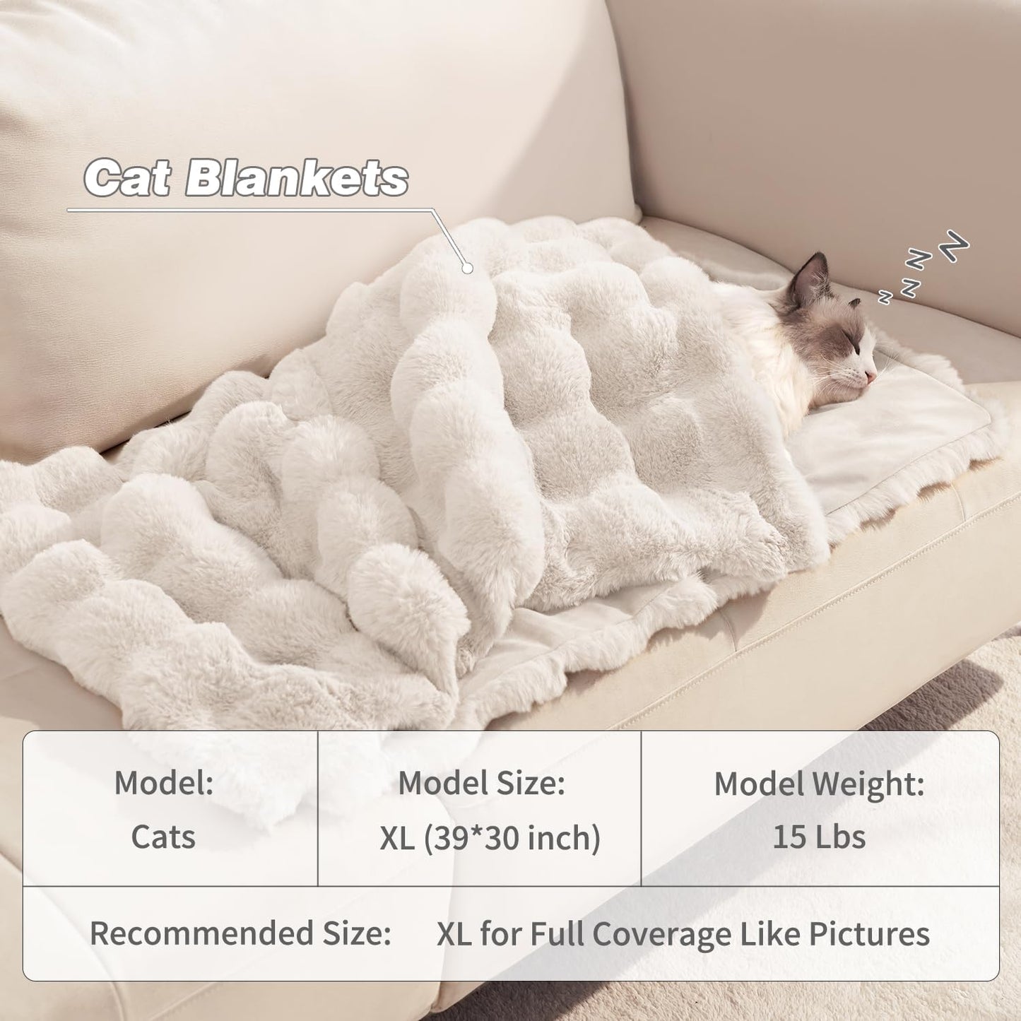 Cat Blanket for Indoor Cats Ultra Soft Plush Faux Fur Kitten Blankets Machine Washable Reversible Pet Throw Protector for Couch Furniture 21"X 18" White