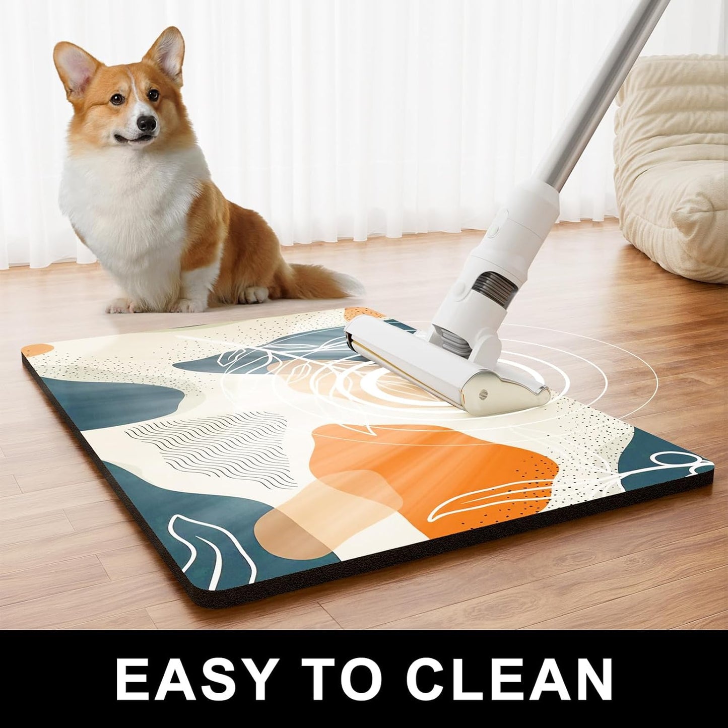 Dog Food Mat, 12" x 19" Boho Absorbent Dog Cat Bowl Mat for Food and Water, Cute Anti-Slip Rubber Pet Feeding Rug Protect Floors, Placemat for Feeding & Watering Supplies, Boho Abstract