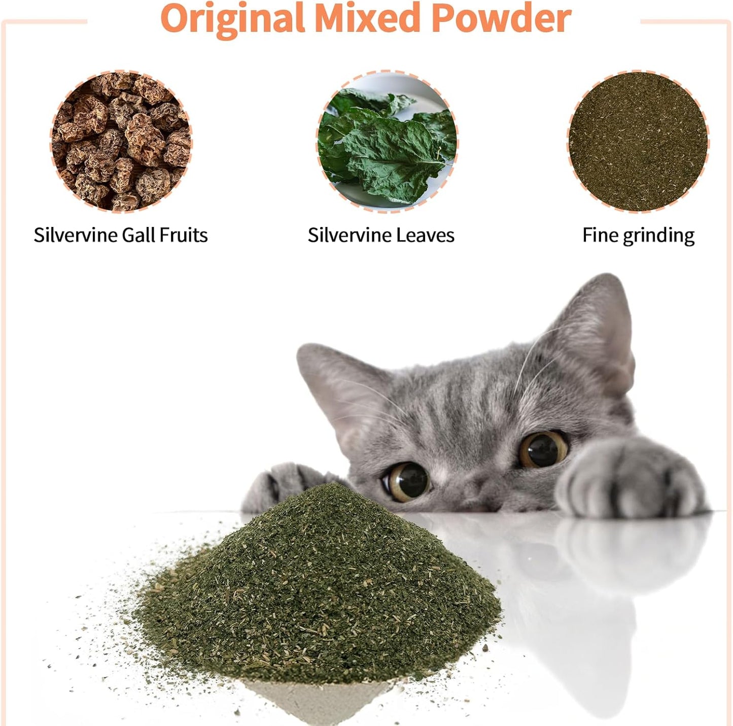 Cat Toys - Blend Silvervine Powder 25g, Catnip Alternative, 100% Natural Silver Vine Gall Fruit Powder & Silvervine Leaves, Suitable for All Cat Ages