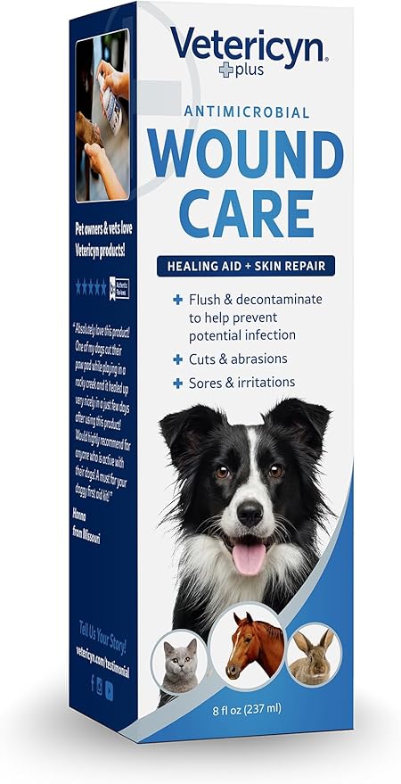 Vetericyn Plus Dog Wound Care Spray | Healing Aid and Skin Repair, Clean Wounds, Relieve Dog Skin Allergies, Safe for All Animals. 8 ounces