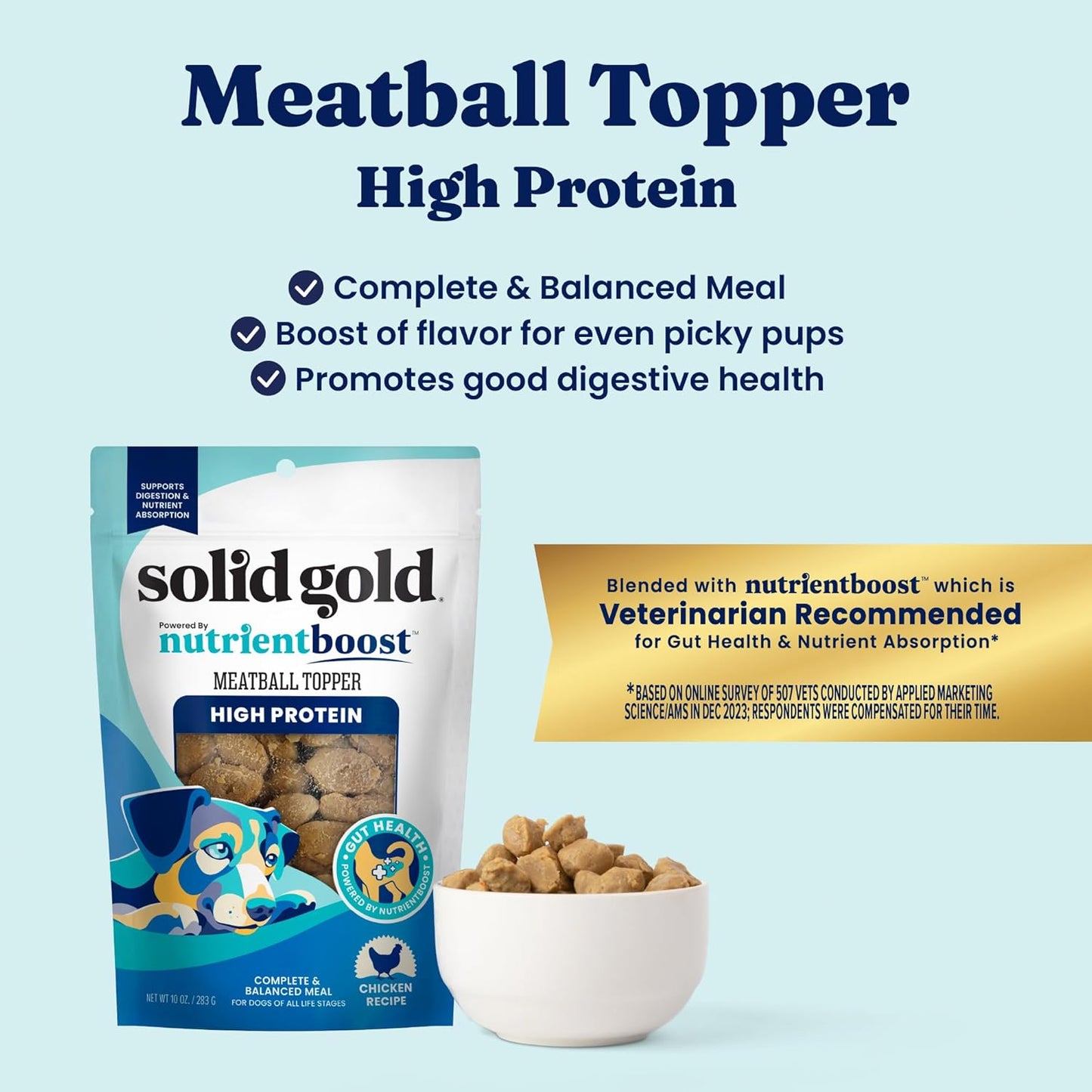 Solid Gold Meatball Dog Food Toppers for Dry Food - High Protein Chicken Meatball Topper for Dogs - Complete Meal, Meal Mix in or Soft Dog Treats - Gut Support - 3 Pack *Refrigerate After Opening*