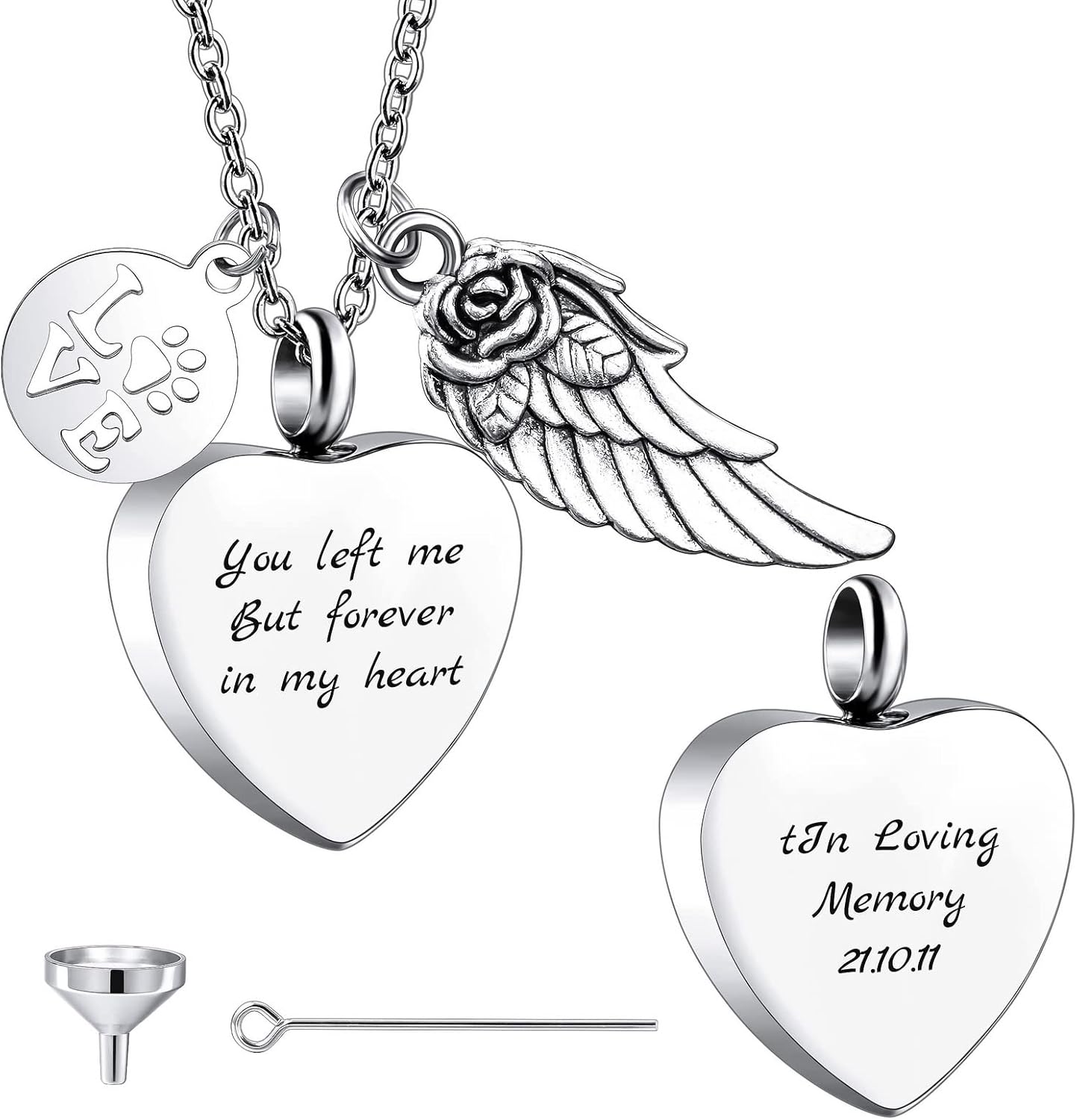 Personalized Urn Necklace for Pet Ashes Custom Photo/Name/Date Paw Print Pendant for Women Men Cremation Jewelry Memorial Keepsake for Dog/Cat/Pet Urn Necklace with Funnel Fill Kit