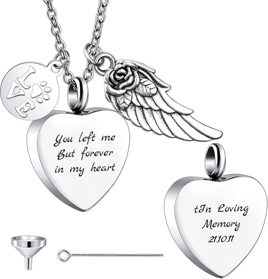 Personalized Urn Necklace for Pet Ashes Custom Photo/Name/Date Paw Print Pendant for Women Men Cremation Jewelry Memorial Keepsake for Dog/Cat/Pet Urn Necklace with Funnel Fill Kit