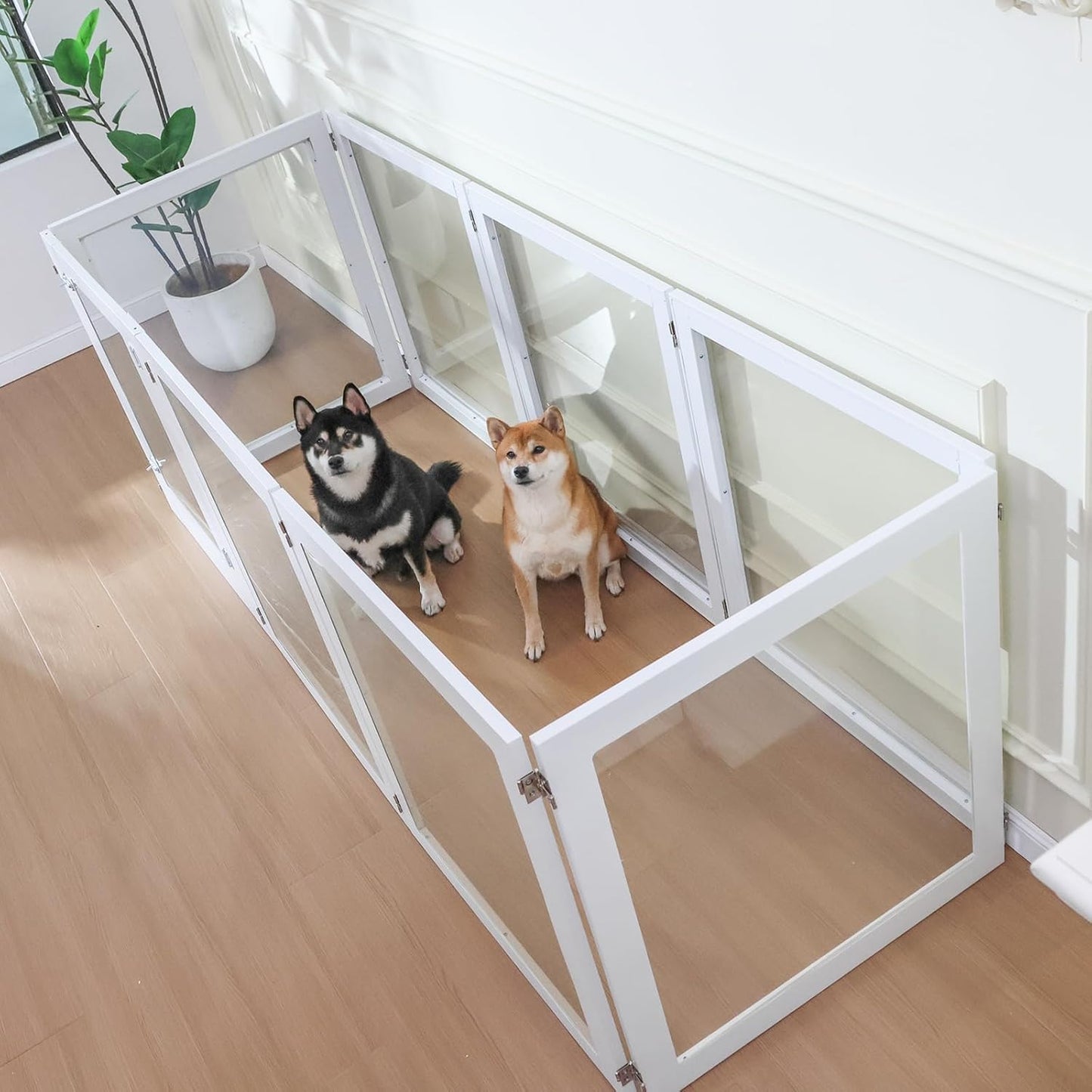 Heavy Duty Clear Acrylic Dog Playpen, Transparent Pet Pen, Metal Frame Easy Assemble Kennel Enclosure, Ideal for Small to Medium Dogs, Cats, and Other Small Pets (White, 2 Panels)