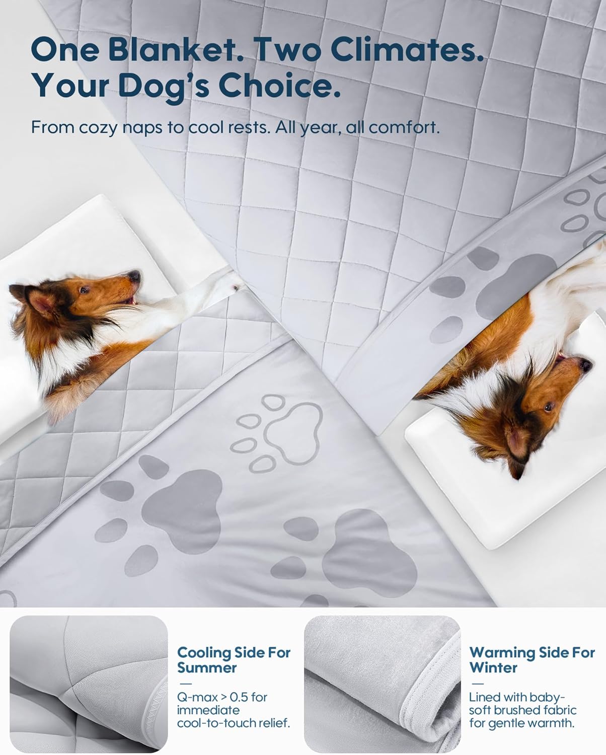 KASBAH Cooling Blanket for Dogs Waterproof Dog Blanket for Couch Bed Car Seat Washable Pet Blankets Reversible Design (Cool,Warm) Q-MAX>0.5 Dog Cooling Mat in 3 Sizes for Small, Medium & Large Dogs