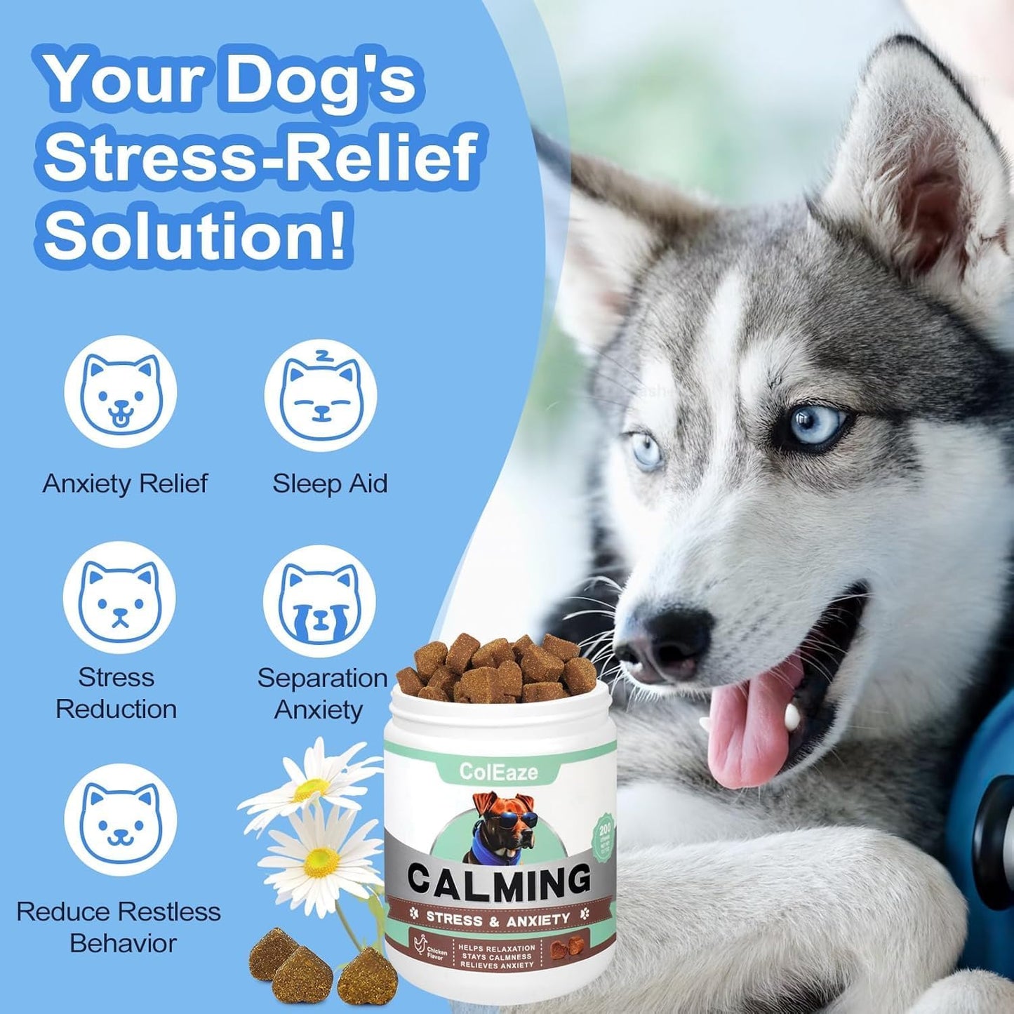 Dog Calming Chews 200PCS Dog Calming Treat and Bites - Anxiety and Stress Relief Treats for Dogs Natural Relaxation Supplements Sleep Aid Calm Dogs with Noise, Thunder, Barking, Separation