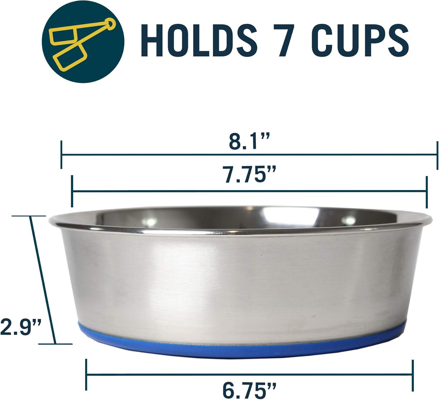 OurPet's DuraPet Premium Dishwasher Safe Stainless Steel Dog Bowl for Food or Water [Multiple Sizes for Small to Large Dogs] in Traditional or Wide Base Design - 8 CUP