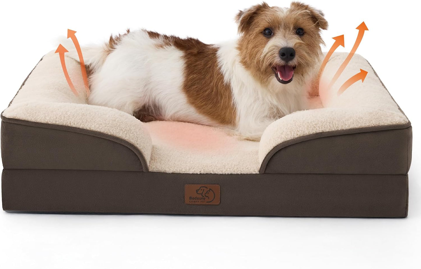 Bedsure Self Warming Orthopedic Dog Bed Medium Size Dogs - Washable Medium Dog Bed Waterproof, Comfort Pet Couch with Removable Cover, Supportive Foam Pets Sofa with Nonskid Bottom, Brown