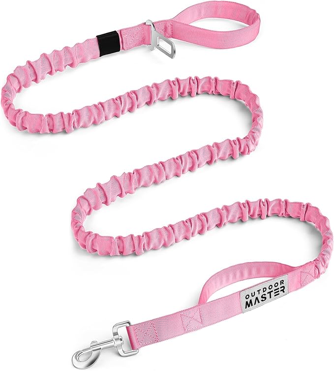OutdoorMaster Bungee Dog Leash, Heavy Duty Dog Leash with Shock Absorption, 2 Padded Handles Training Leash, Improved Dog Safety and Comfort - Pink Upgraded, 6 FT