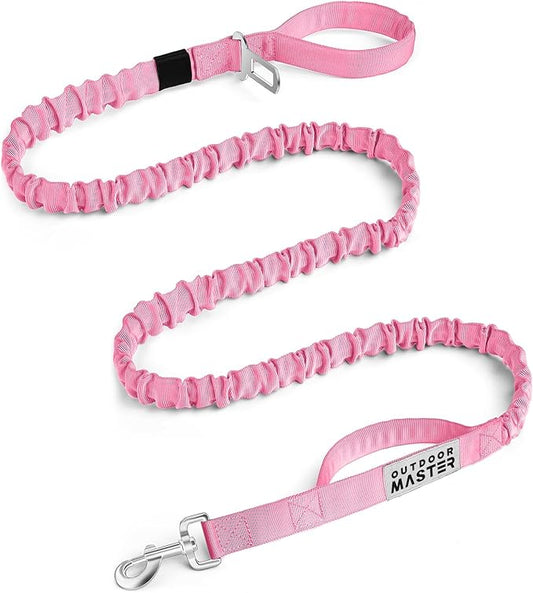 OutdoorMaster Bungee Dog Leash, Heavy Duty Dog Leash with Shock Absorption, 2 Padded Handles Training Leash, Improved Dog Safety and Comfort - Pink Upgraded, 6 FT