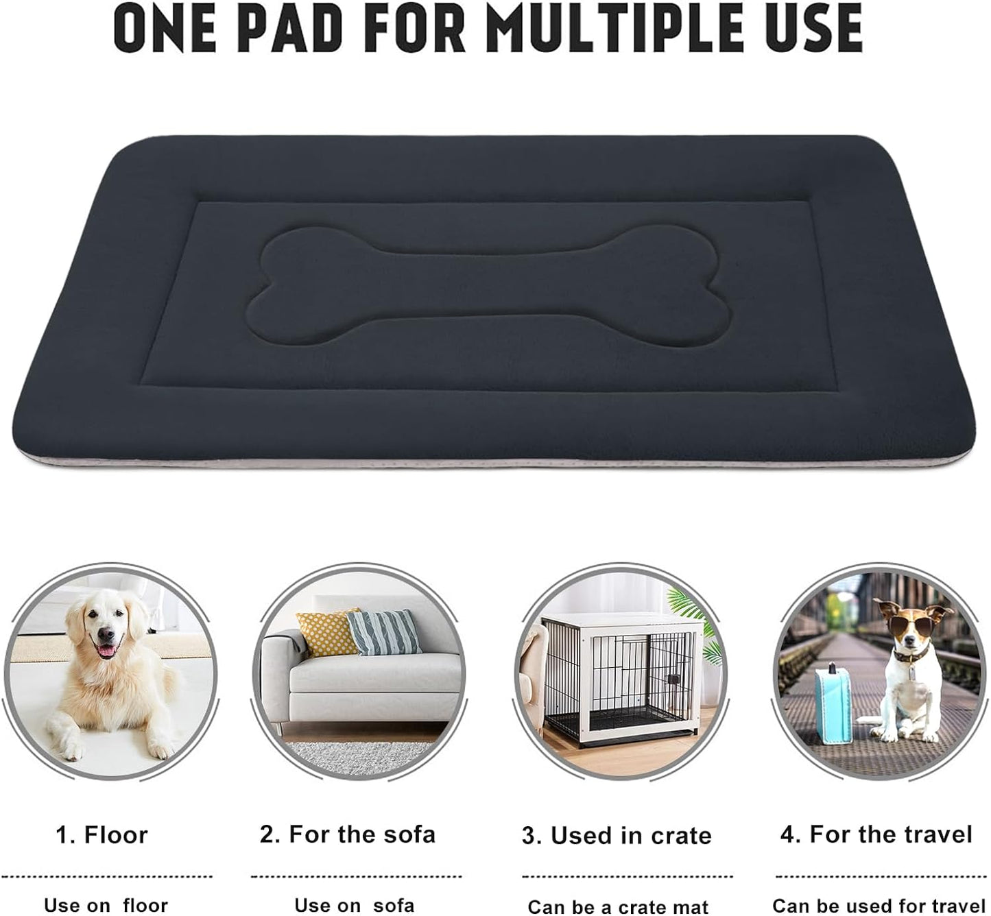 JoicyCo Dog Bed Soft Dog Crate Pad Mat for Medium/Large Dogs 36 in Non-Slip Bottom Washable Dog Sleeping Mattress Pet Beds Cat Bed Kennel Pad, Dark Gray