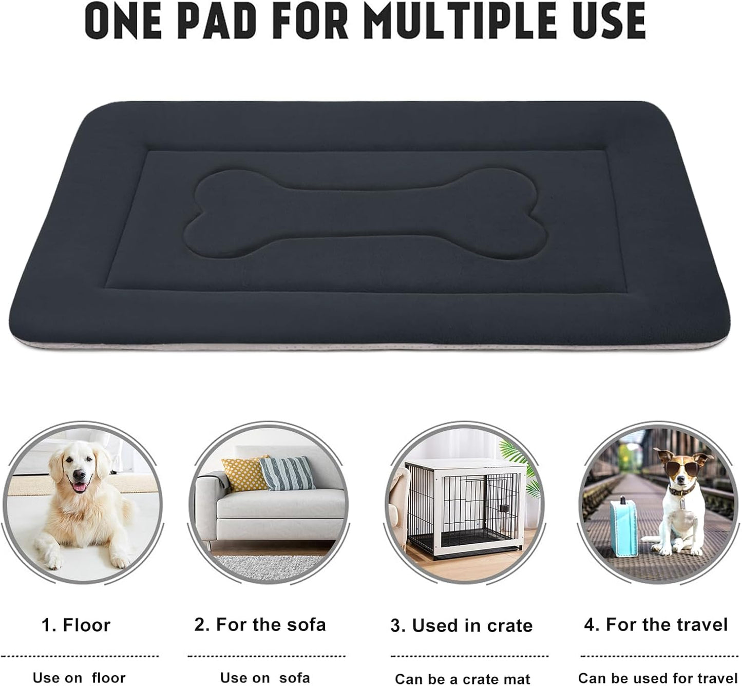 JoicyCo Extra Large Dog Bed Soft Dog Crate Pad Mat 48 in Non-Slip Bottom Washable Dog Sleeping Mattress Pet Beds Cat Bed Kennel Pad, Dark Gray
