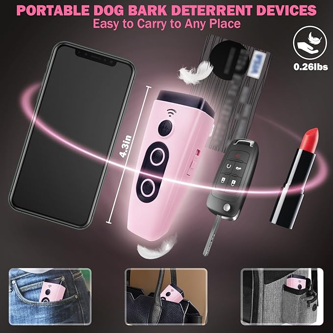 Anti Barking Device for Dogs, 3X Ultrasonic Dog Bark Deterrent Devices to Stop Own or Neighbor's Dog Barking, 5 Modes 35FT Range, Safe for Dogs Training, Bark Control Indoor Outdoor, Pink