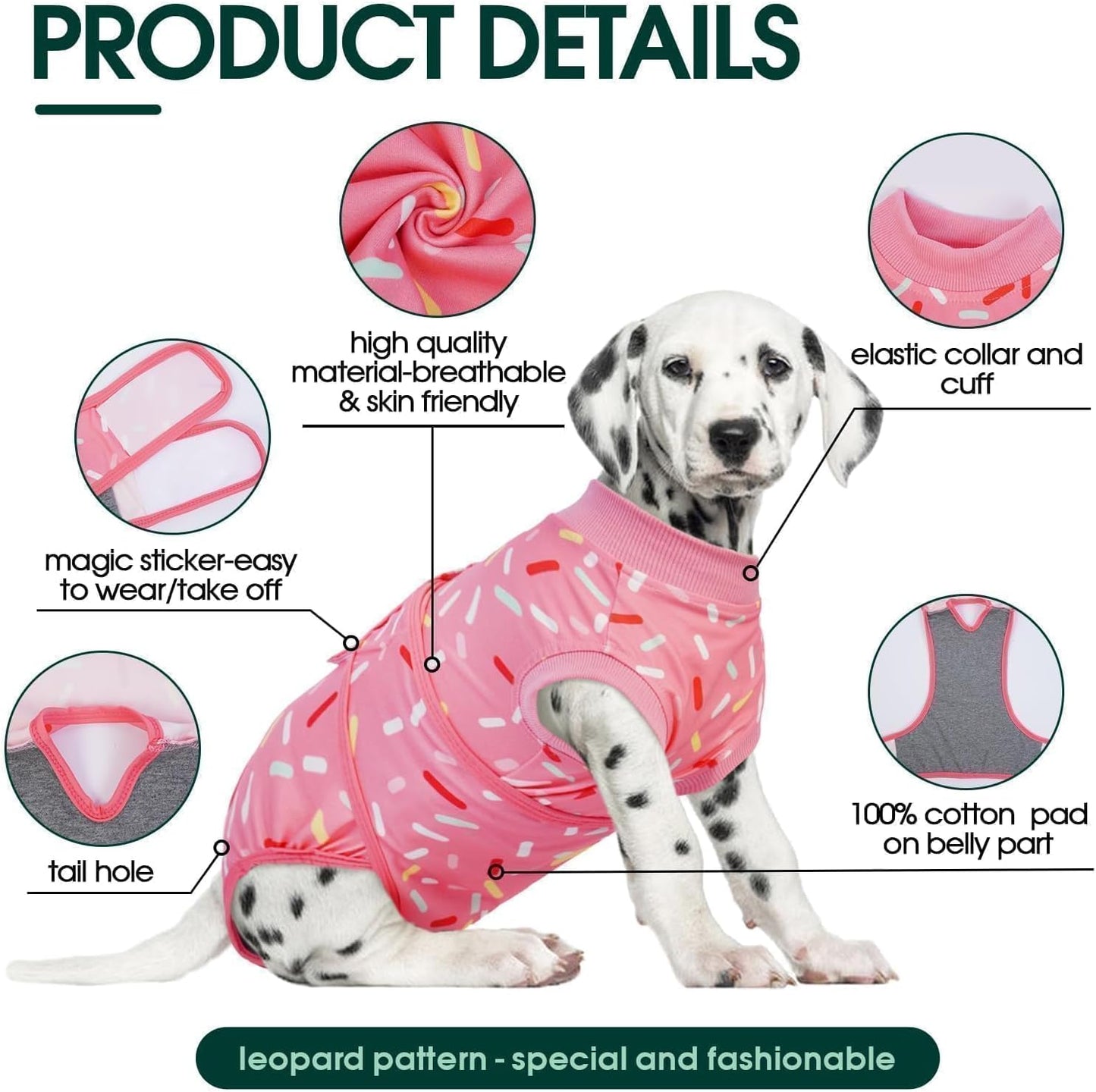 Kuoser Dog Recovery Suit Female, Soft Puppy Surgery Suit, Dog Recovery Suit After Surgery, Post-Op Onesie for Female & Male Dogs, Soft Protective Wear, PinkRibbon S