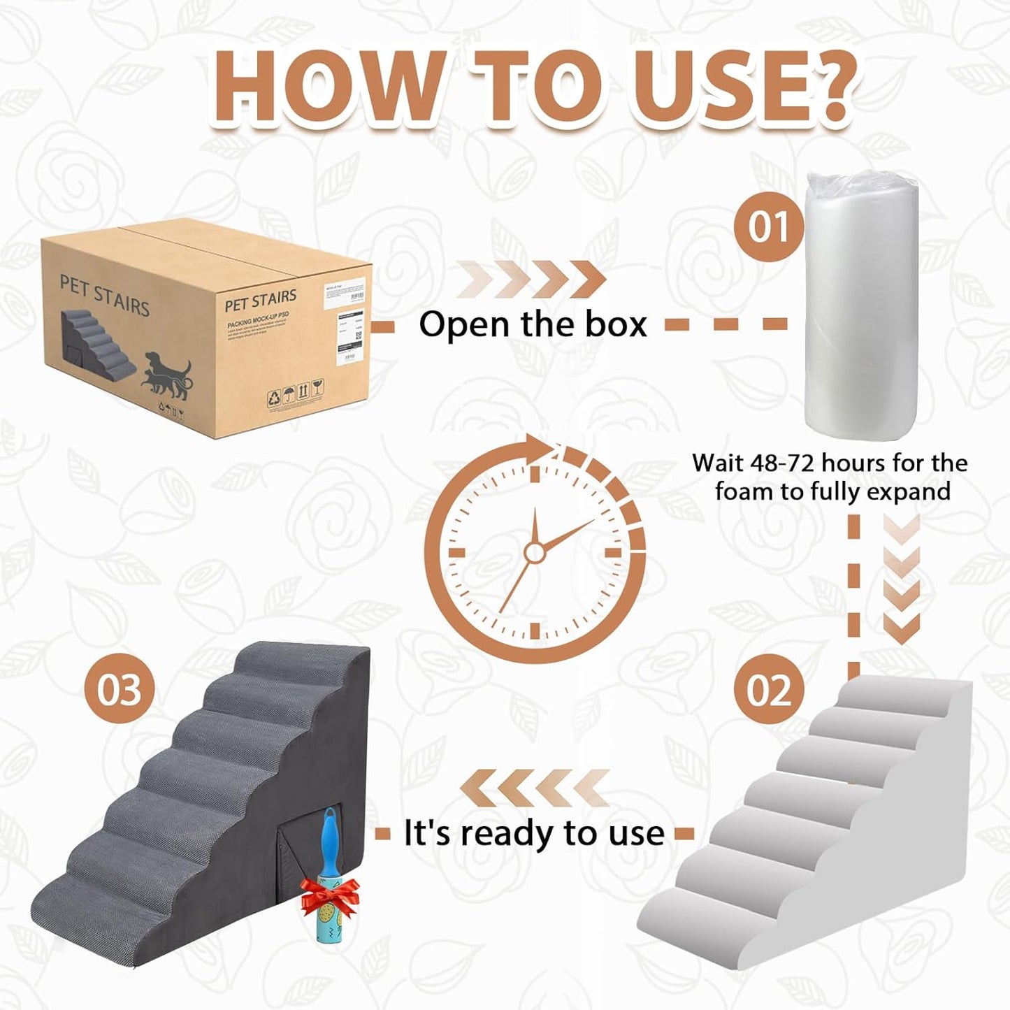 7-Tiers Dog Ramp for Small Dogs, 33 inch Foam Dog Stairs/Steps for High Beds, Non-Slip 7 Steps Pet Stairs for Small Dogs and Older Pets, Dark Gray