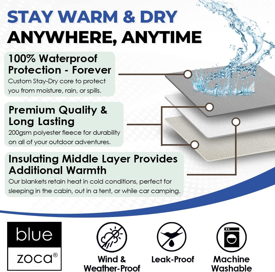 Beach Blanket Waterproof Sandproof Waterproof Blanket for Camping, Hiking, Outdoor Sporting Events, Picnics & More | Machine Washable & Pet Friendly | Travel Size - 65x50in Gray