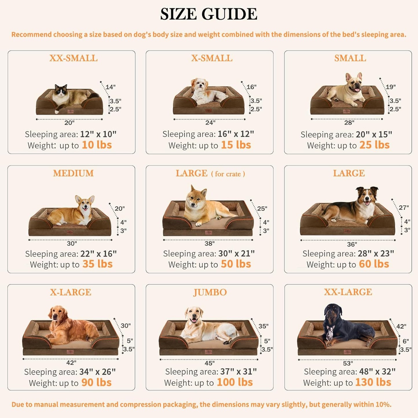 Comfort Expression XXL Orthopedic Dog Bed for Extra Large Dogs, Washable Dogs Sofa Bed, Waterproof Orthopedic Foam Dog Beds with Removable Cover & Non-Slip Bottom(XX-Large,Brown)