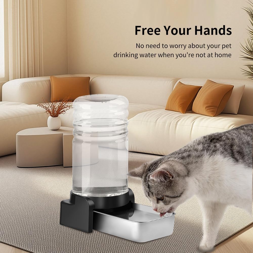 Marchul 1.5 Gallon Cat Water Dispenser, Automatic Gravity Dog Water Feeder, Stainless Steel Large Capacity Cat Waterer for Cats and Small Dogs (3 Filters) 5.7L