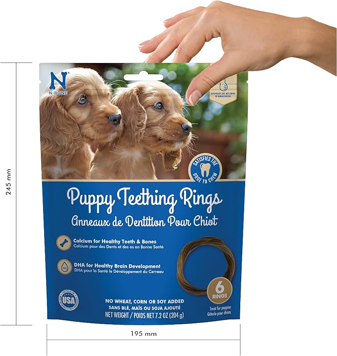 N-Bone Puppy Teething Rings Peanut Butter Flavor Dog Treat, 6 Count Bag, 7.2-oz