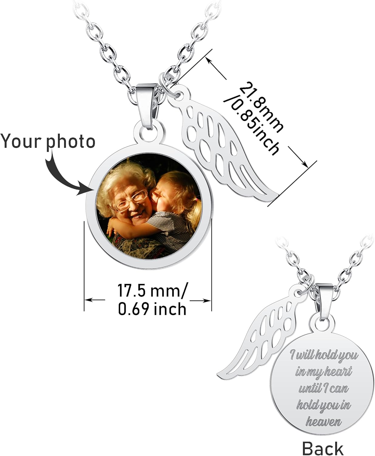 CharmSStory Personalized Photo Necklaces Custom Engraved Name Necklace Memory Keepsake Picture Necklace Pendant Customized Gifts for Women Men