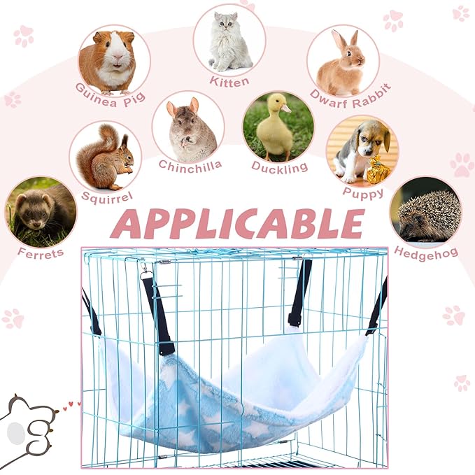 Geelin 4 Pcs Cat Hammock for Cage Hanging Soft Pet Hammock Bed with Adjustable Straps and Metal Hooks Double Sided Bed for Large & Small Cats Ferret Rat Sugar Glider Puppy(Large Star,16 x 20 Inch)