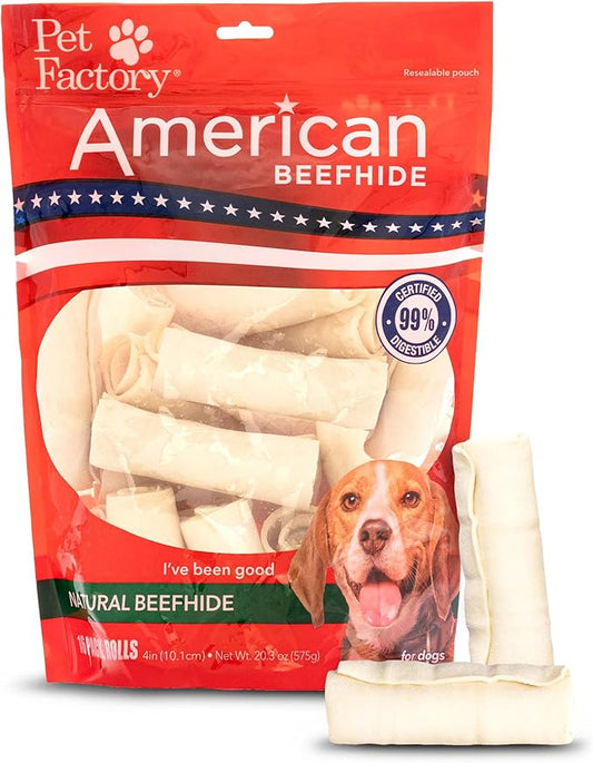 Pet Factory American Beefhide 4" Rolls Dog Chew Treats - Natural Flavor, 16 Count/1 Pack