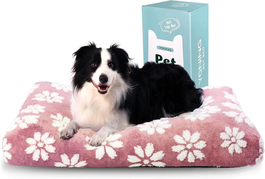 Dog Beds for Large Dogs, Cute Thick Dog Bed for Crate Kennel, Fluffy Pet Bed with Removable Washable Cover and Anti-Slip Bottom, 35"x 22", Pink Flower