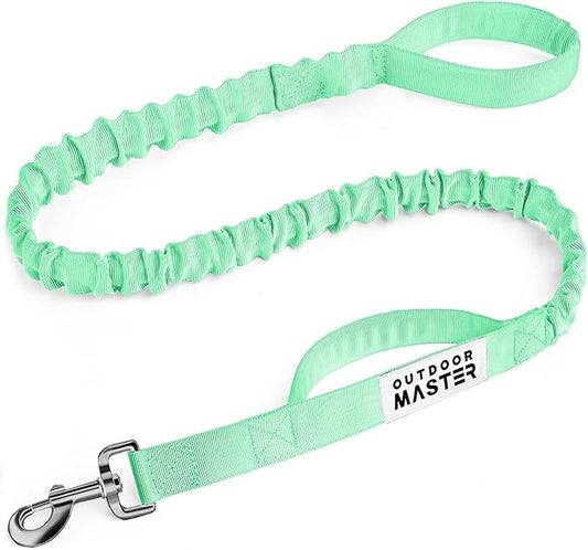 OutdoorMaster Bungee Dog Leash, Heavy Duty Dog Leash with Shock Absorption, 2 Padded Handles Training Leash, Improved Dog Safety and Comfort (Green, 4 FT)
