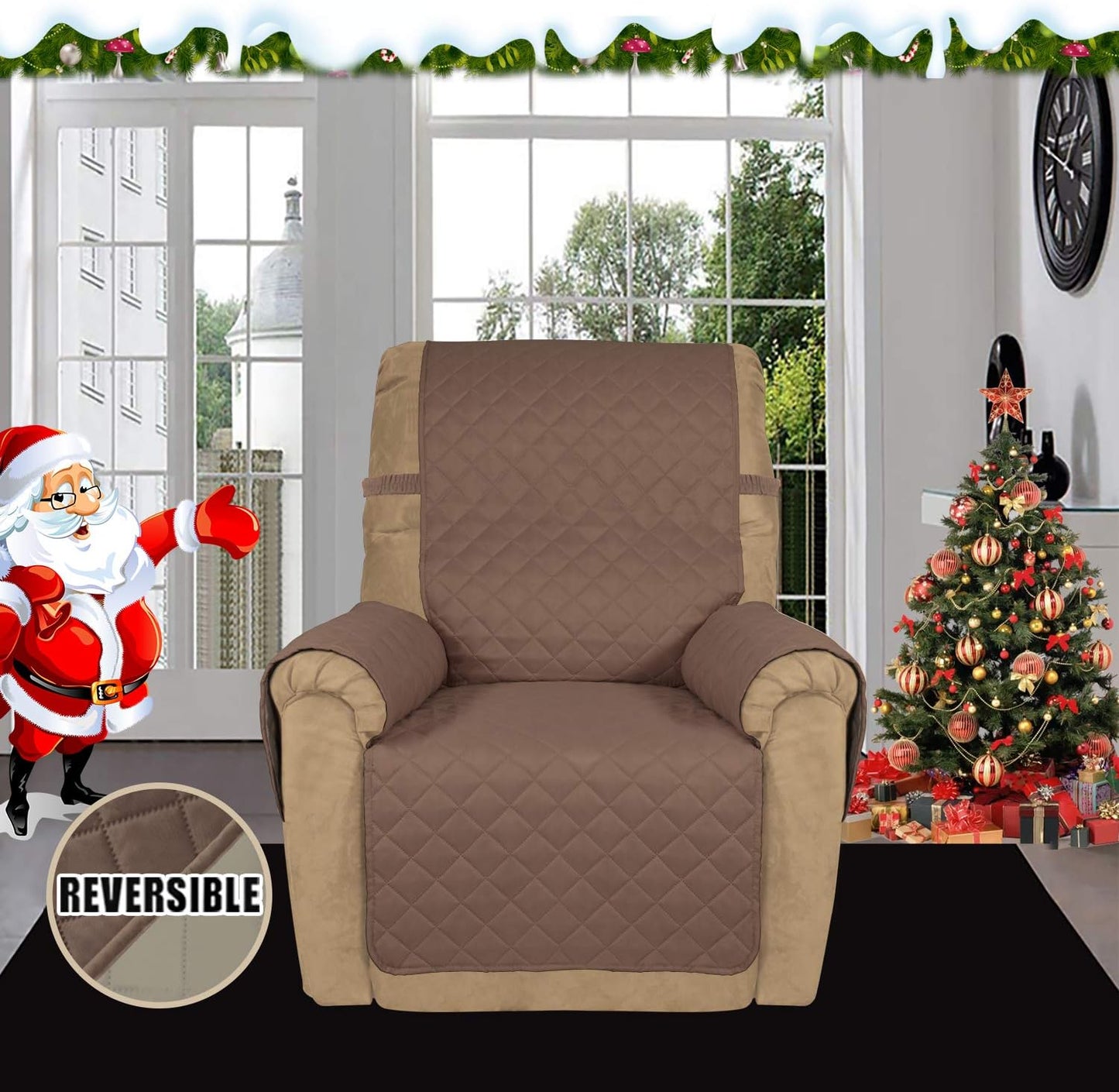 Easy-Going Recliner Sofa Slipcover Reversible Sofa Cover Water Resistant Couch Cover Furniture Protector with Elastic Straps for Pets Kids Children Dog Cat (Recliner, Brown/Beige)