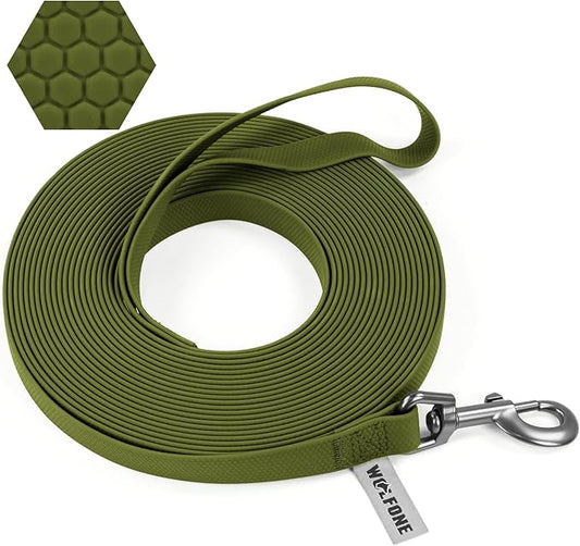 Wolfone 15m Dark Green Heavy Duty Robust Training Dog Leash with Anti-Slip Handle，Waterproof Long Dog Leash for Outdoor Activities