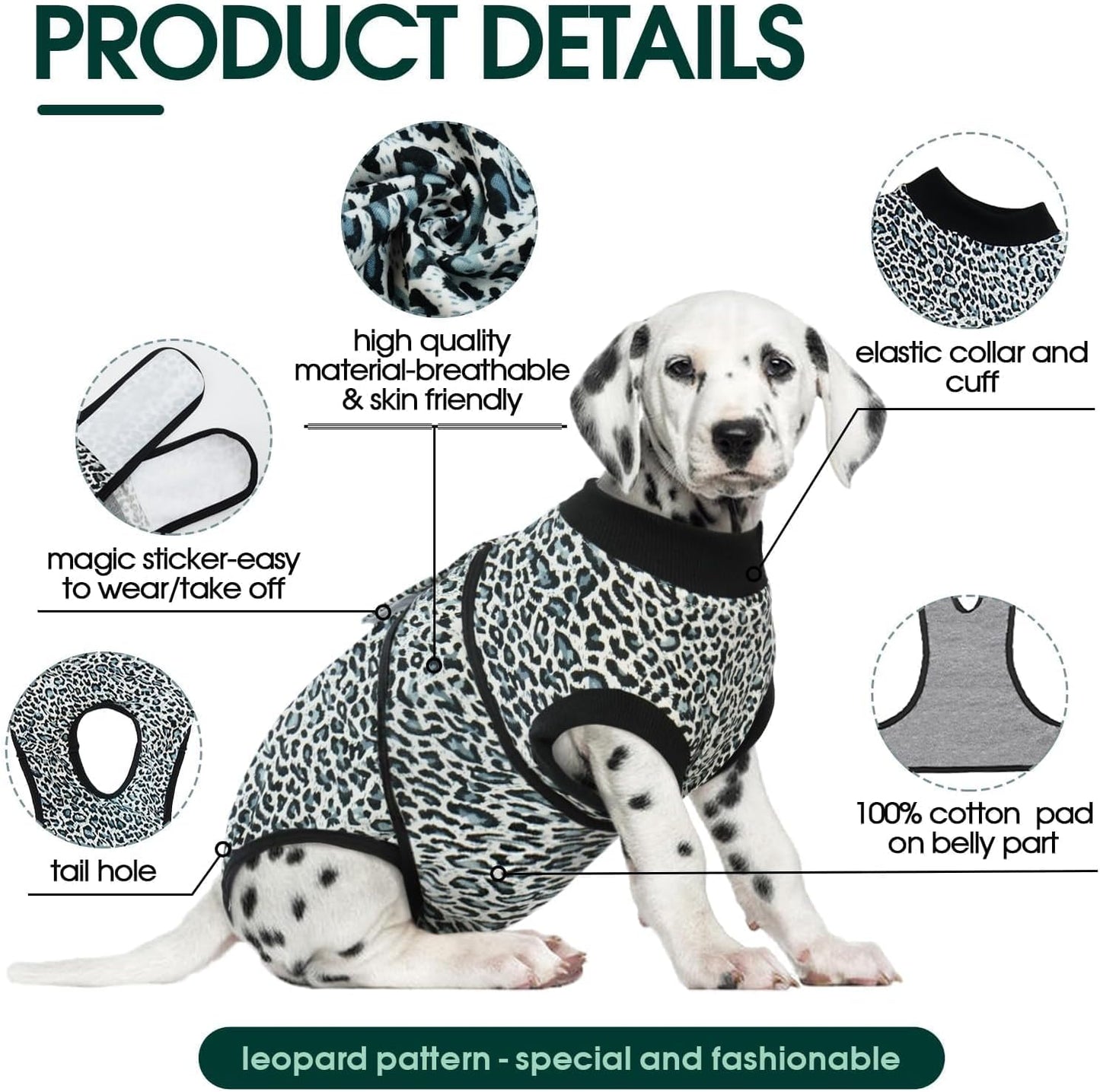 Kuoser Recovery Suit for Dogs, Dog Recovery Suit Female Doggie Onesie for Surgery, Post-Op Onesie for Female & Male Dogs, Soft Protective Wear, BlueLeopard M