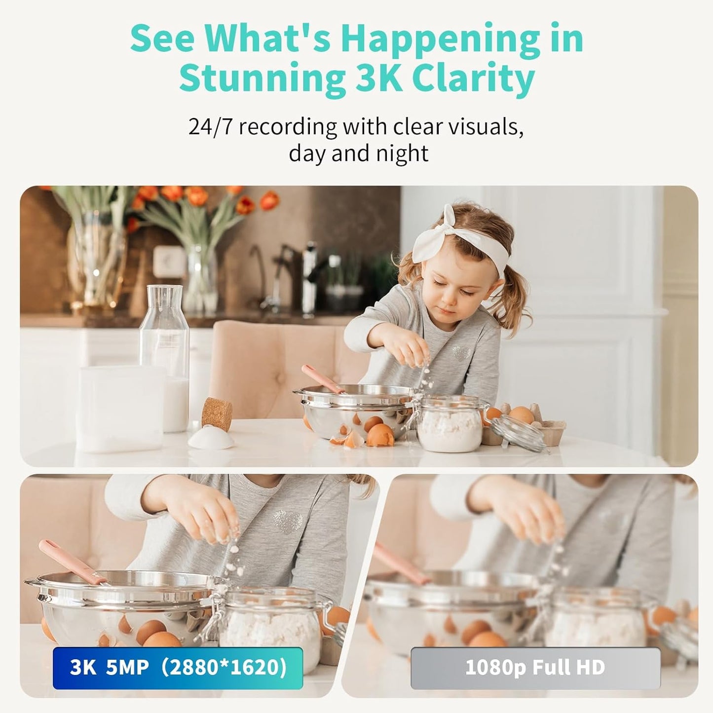 Indoor Camera, 3K HD Indoor Security Camera, 360° Pan/Tilt Pet Camera, 2-Way Audio, Siren, Night Vision, Baby/Pet Monitor with Phone App 2.4G and 5G WiFi, Compatible Alexa and Google Assistant