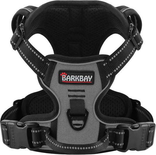 BARKBAY Dog Harness No Pull for Small Dogs - Adjustable, Reflective, Comfortable, No Choke, Heavy-Duty - Perfect for Outdoor Training, Walking, and Hiking - Strong & Durable - S & Dark Grey