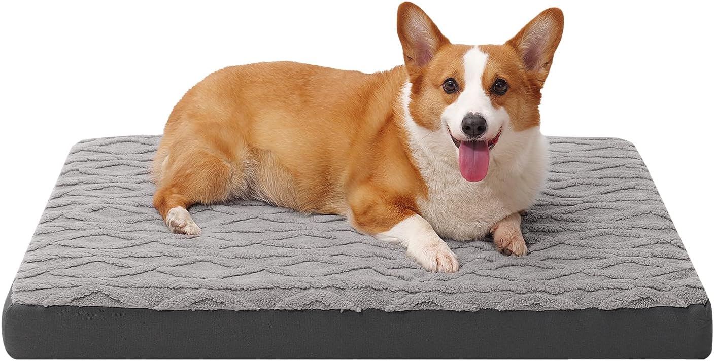 Dog Bed for Kennel - Waterproof Dog Crate Bed for Small Medium Dogs, Anti-Slip Bottom & Removable Washable Cover, Soft Comfort Plush Pet Mattress, 30"x20"x3", Grey